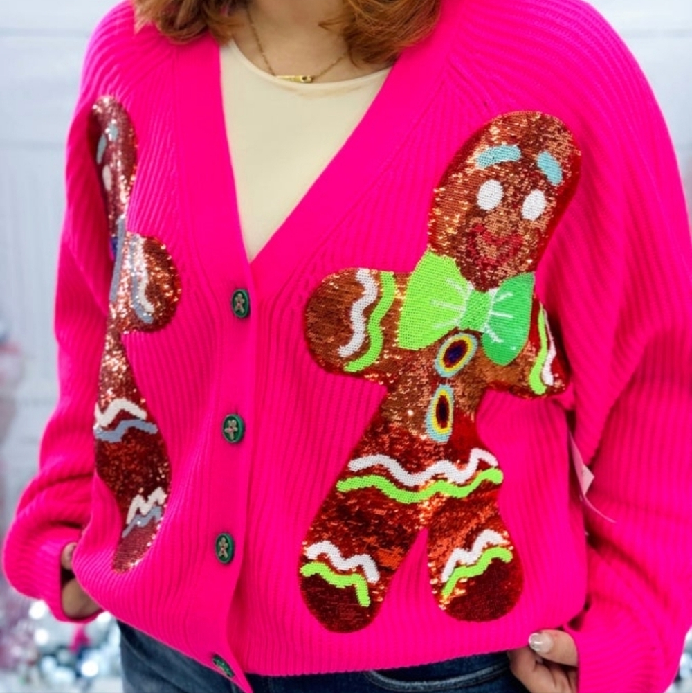 Queen Of Sparkles Hot Pink Gingerbread Cardigan